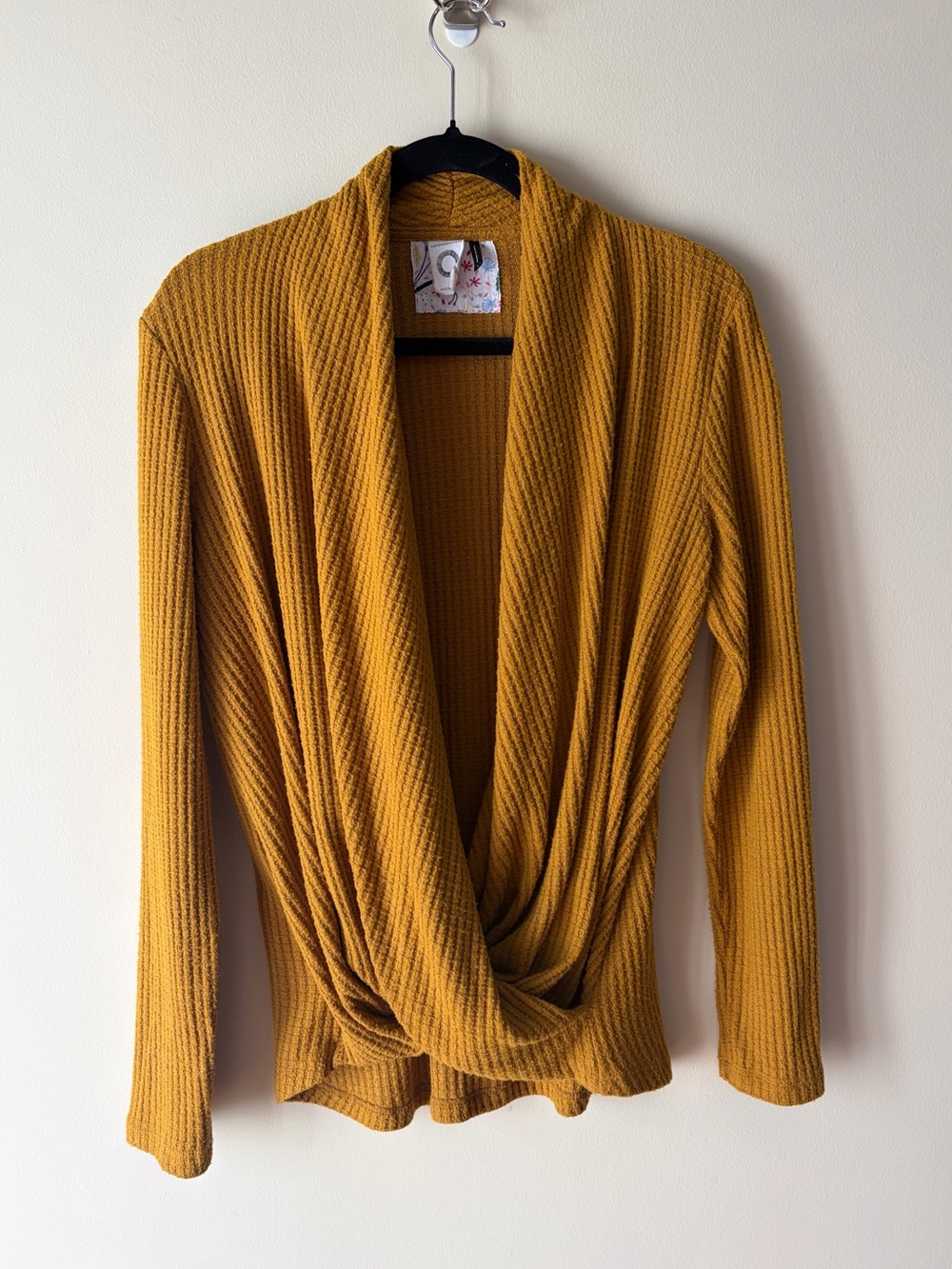 Anthropologie Akemi + Kin Mustard Yellow Waffle Knit Twist Wrap Long Sleeve M